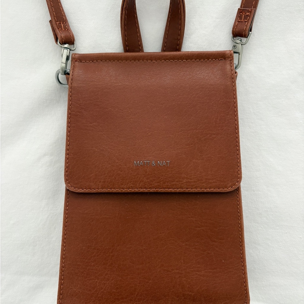 Brand new never used Thessa Matt & Nat Brown Vegan Leather Messenger Crossbody